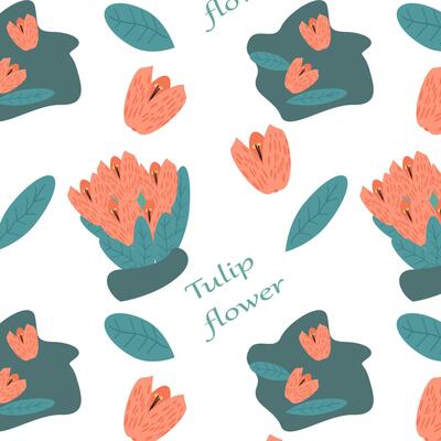 pattern of tulip, bouquet of flowers, inscription