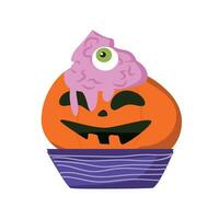 zombi comida con cerebro y calabaza vector ilustración