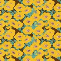 pattern of ditsy yellow flower on brown background vector