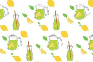 vector pattern of lemonade with lemons and leaves