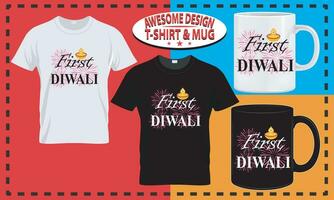 diwali camiseta diseño y jarra diseño, tipografía costumbre, vector mejor para impresión diseño.