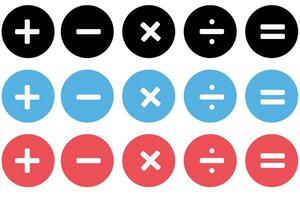 Mathematical icons. Set of mathematical symbols plus, minus, multiplication, division, equals. Isolated vector illustration on a white background.