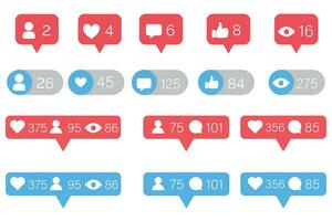 Like social network icons. Like, thumb up and heart collection. Buton for social media. Follower notification symbol. Vector illustration