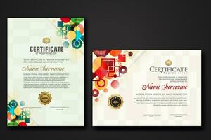 modern certificate template with dynamic color on geometric shape ornament vector