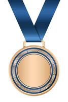 Bronze medal. Realistic medal. Bronze medal with ribbon. Prize for winner. Award with ribbon. Vector illustration