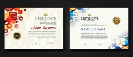 modern certificate template with dynamic color on geometric shape ornament vector