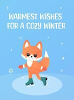 winter card, greeting, new year and christmas. with a cute fox. vector