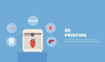 web banner set 3d printing, bioprinting, artificial organs, prosthetics, synthetic. Liver, arm, ear, eye, bone, heart. vector