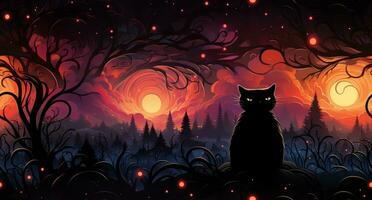 spooky black cat illustration halloween background photo