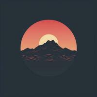 minimalista logo montaña con puesta de sol en antecedentes foto
