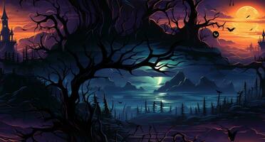 spooky magical forest halloween background illustration photo