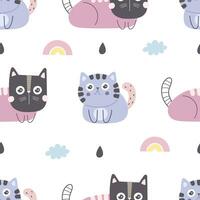 seamless pattern with cartoon cats. Colorful vector flat for kids. hand drawing. baby design for fabric, print, wrapper, textile