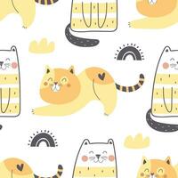 seamless pattern with cartoon cats. Colorful vector flat for kids. hand drawing. baby design for fabric, print, wrapper, textile