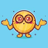 cute money coin character mascot with confused gesture isolated cartoon in flat style design vector