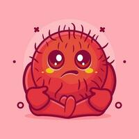kawaii rambutan fruit character mascot with sad expression isolated cartoon in flat style design vector