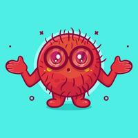 cute rambutan fruit character mascot with confused gesture isolated cartoon in flat style design vector