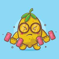 funny lemon fruit character mascot doing bodybuilding using dumbbell isolated cartoon in flat style design vector