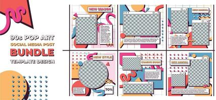 bundle set social media post template design, vector, cartoon looks website, 90s 80s vintage design, pop art memphis style, white background design. vector