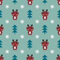 New year cartoon seamless pattern with deers and snowflakes. Christmas print for tee, paper, textile and fabric. vector