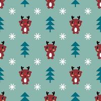 New year cartoon seamless pattern with deers and snowflakes. Christmas print for tee, paper, textile and fabric. vector