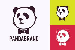 Panda head logo with bow tie. vector