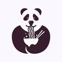 Panda logo eating Ramen. Negative space minimal logo design concept vector