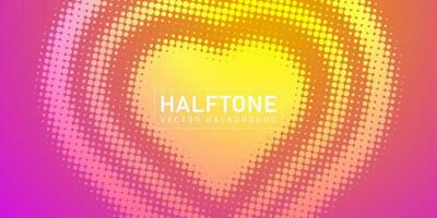 Color halftone texture, abstract yellow pink dotted gradient background with heart shape vector