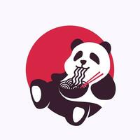 Cute Panda logo eating Noodle. Negative space logo design concept vector