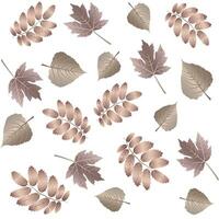 Metallic lilac colored autumn leaves seamless pattern of autumn maple and birch leaves on white background vector