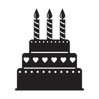 Festive dessert, cake with candles, Black silhouette. Vector illustration, icon.