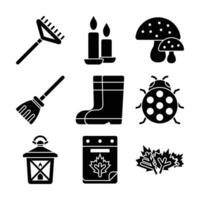 Set of Autumn Season Glyph Elements and Icons Pack vector