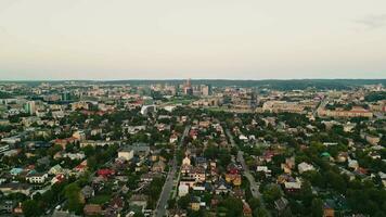 Flying over Vilnius, over the Zhirmunai district to downtown and the city center video