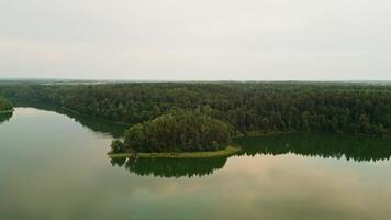 Top view of the island in the middle of the lake. Asveja is the longest lake in Lithuania video