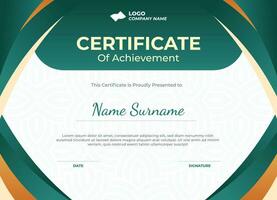 Modern Certificate Template Vector Design in green and gold