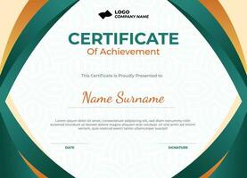 Modern Certificate Template Vector Design in green and gold