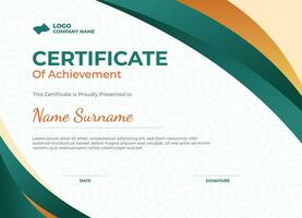 Modern Certificate Template Vector Design in green and gold