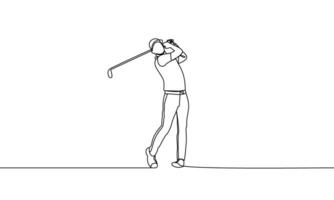 Single continuous golfer line. Type of sport, Golf. One line vector illustration, outline