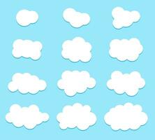 Set of vector white clouds of different shapes on a blue background. Vector simple illustration