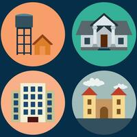 Buildings icon vector set. Bank, school, courthouse, university, library. Architecture concept. Can be used for topics like office, city, real estate