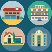 Buildings icon vector set. Bank, school, courthouse, university, library. Architecture concept. Can be used for topics like office, city, real estate