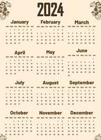 calendario 2024 vector. contento nuevo año calendario eps archivo vector