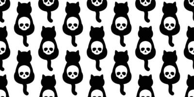 gato sin costura modelo cráneo vector Víspera de Todos los Santos gatito dibujos animados bufanda aislado repetir antecedentes loseta fondo de pantalla ilustración diseño