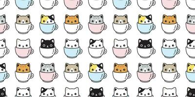 gato sin costura modelo vector gatito café taza calicó raza bufanda aislado dibujos animados loseta fondo de pantalla repetir antecedentes ilustración pastel diseño