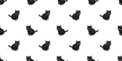 gato sin costura modelo vector gatito calicó sentado dibujos animados bufanda aislado loseta antecedentes repetir fondo de pantalla garabatear ilustración negro