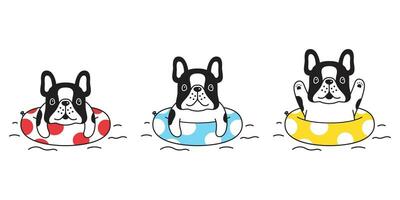 perro vector francés buldog icono nadando anillo piscina dibujos animados personaje símbolo ilustración garabatear diseño