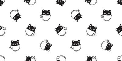 cat seamless pattern vector kitten calico coffee cup scarf isolated cartoon repeat background tile wallpaper illustration design
