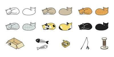 gato vector gatito calicó icono logo dormido juguete comida caja símbolo dibujos animados personaje ilustración garabatear diseño