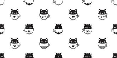 cat seamless pattern kitten vector coffee cup calico breed scarf isolated japanese cartoon tile wallpaper repeat background illustration design