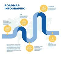 Business roadmap infographic. Presentation slide template. 5 ways of business. Business success diagram chart. Timeline roadmap 5 options, steps. Creative project concept. World map. vector