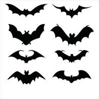 Black silhouette of bat. Set bats isolated on white background. Vector illustration, traditional Halloween decorative element. for design decoration